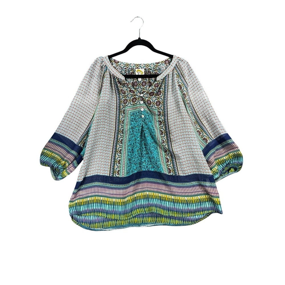 Fig and Flower Women's Multicolor Boho Blouse Size Large Paisley Mixed Print Top